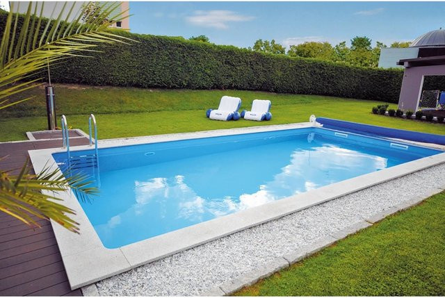 KWAD Inground Pool Set aus Styropor in Sand mit Edelstahlleiter, rechteckig, B: 7 m, T: 3,5 m, H: 1,5 m - Bild 1