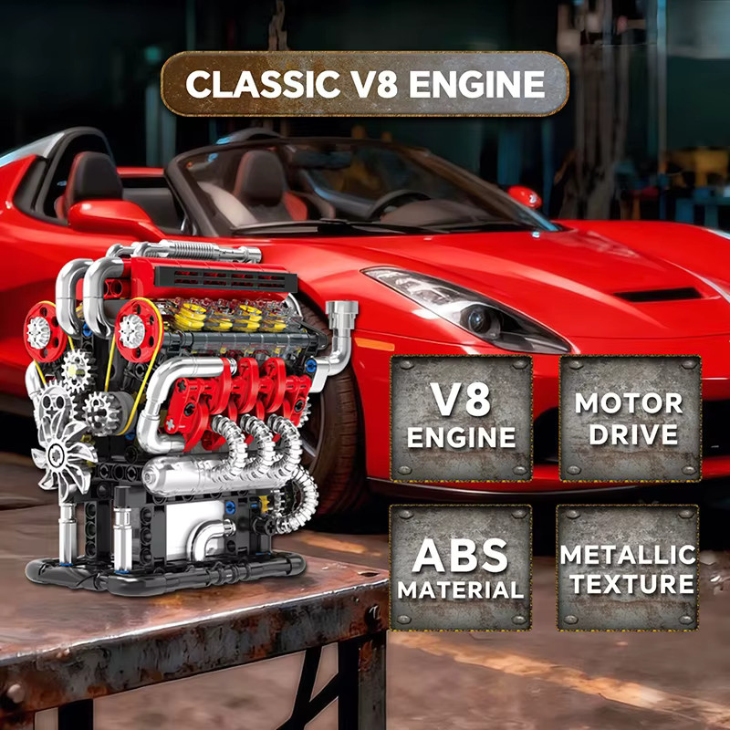 MENBIS V8 Auto-Motor Simulationsmodell, Elektrisch Angetriebene Bau-Spielzeuge, 538 Teile - Bild 4