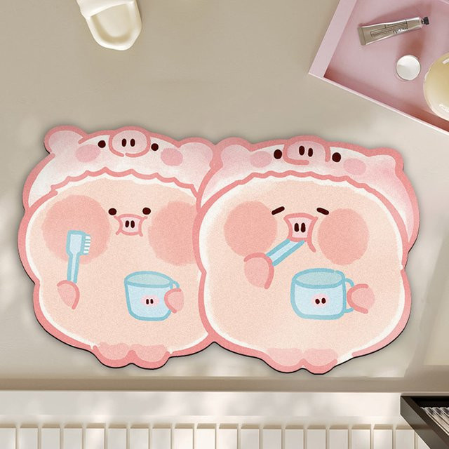 DHDH Badezimmermatte Schweinchen Rosa, Saugfähige Diatomeenerde-Fußmatte Rutschfest und Schnelltrocknend, B/T: 40 x 60 cm - Bild 1