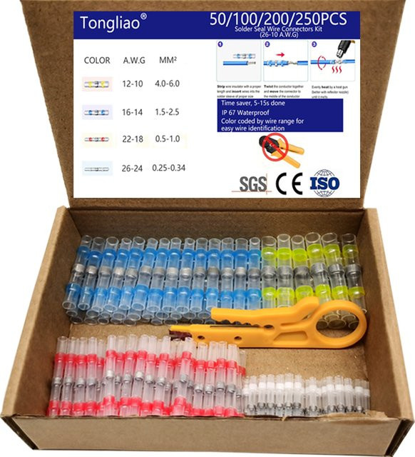 Wasserdichte Schwei Schrumpfverbinder Set mit Lötringen zur Kabelisolierung - Bild 1