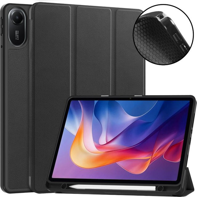 Xiaomi Redmi Pad 2 Case mit Tri-Folding Stand und Bleistifthalter in Schwarz und Rot, 11 Zoll Tablet Abdeckung - Bild 1