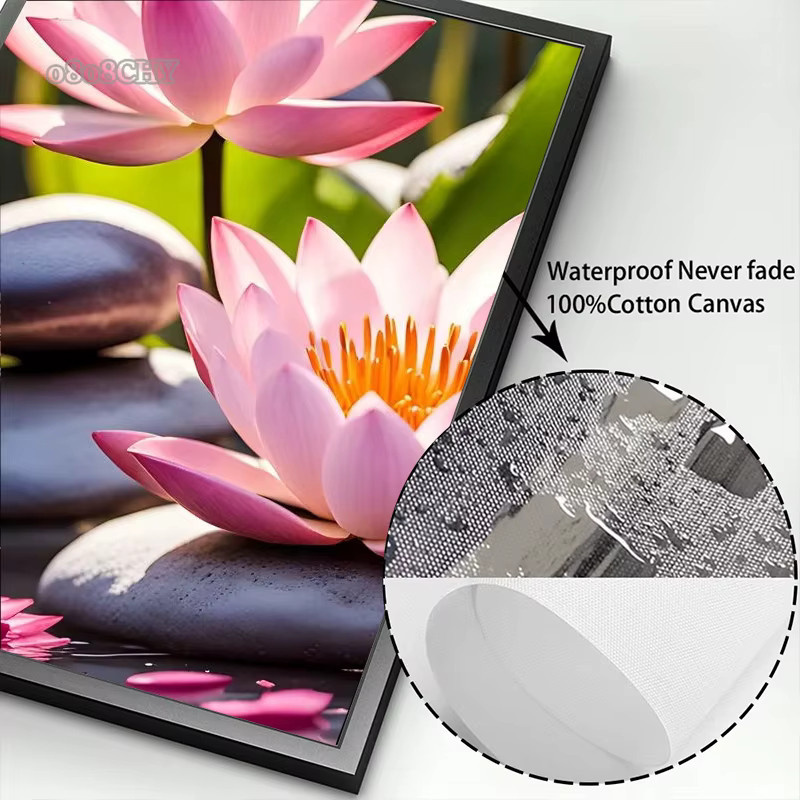 Potdemiel Spa Zen Leinwanddruck Poster mit Kirschblüten und Lotus in Pink - Bild 3