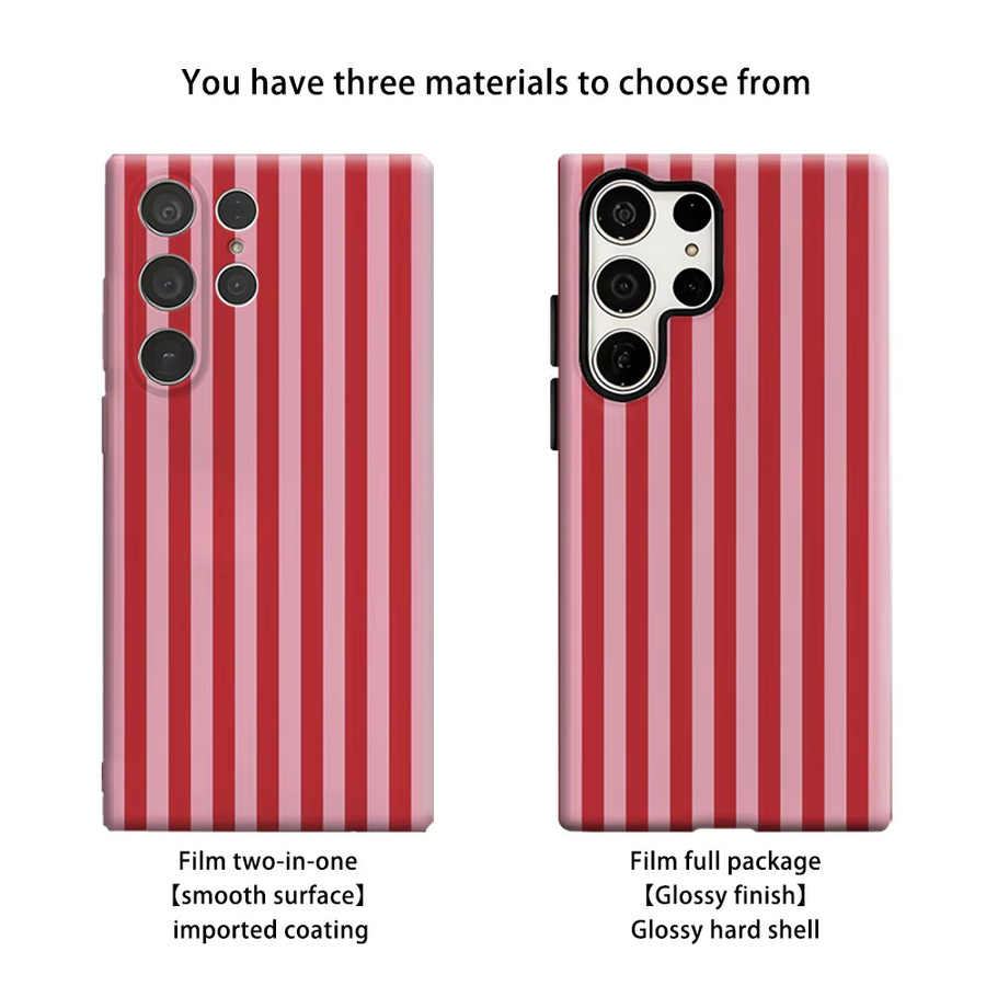 Stoßfeste Doppelschicht Handyhülle mit roten und rosa vertikalen Streifen für Samsung Galaxy S25 Ultra, S24 und S23 Ultra Plus - Bild 2