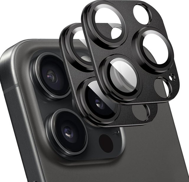 2er-Set Metall Kamera Objektiv Schutz aus gehärtetem Glas für Apple iPhone 16 15 14 13 12 Pro Max Plus Mini in Schwarz - Bild 1