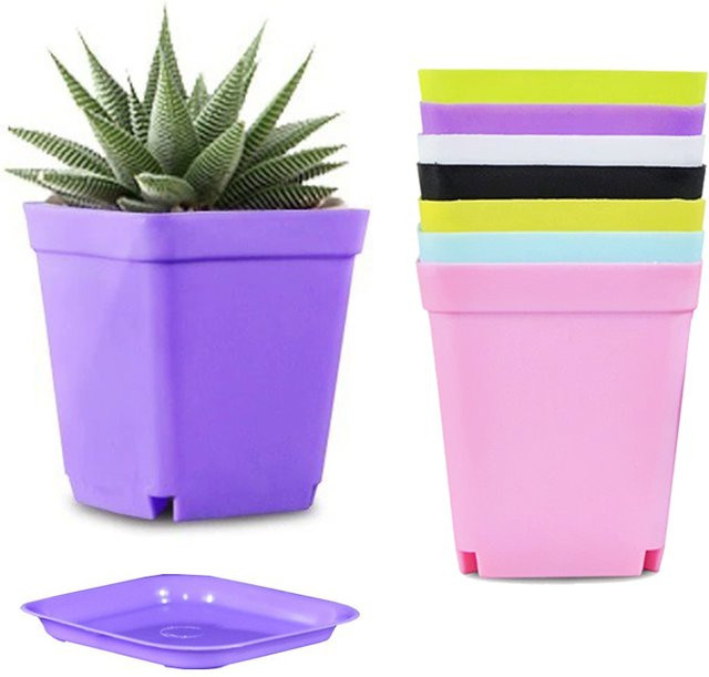 ZYF 10er Set Mini Kunststoff Blumentöpfe in Candy Farben mit Entwässerungslöchern für Sukkulenten und Garten - Bild 1
