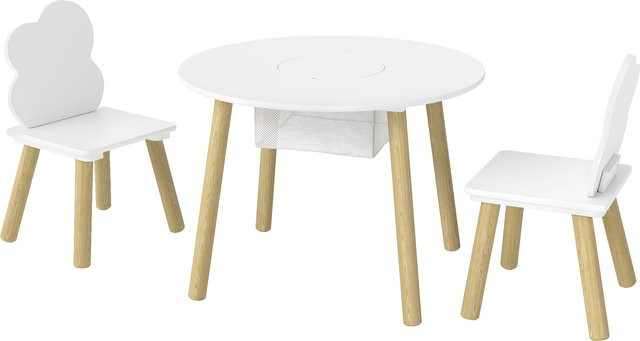 Aosom AIYAPLAY Kindertisch Set mit 2 Stühlen in Weiß, Kindersitzgruppe mit Wolken-Design und Aufbewahrungsnetz für Kinder von 3-6 Jahren - Bild 1