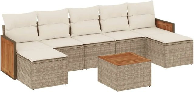 vidaXL 8-teilige Garten-Sofagarnitur aus Poly-Rattan in Beige mit Kissen und Armlehnen - Bild 1