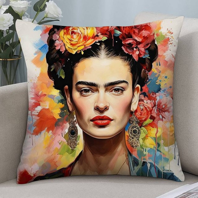 GUOYU HOMEDECOR Kunst Kissenbezug Frida Kahlo Design aus Plüsch, quadratisch, Mehrfarbig, B/T/H: 45,72 x 45,72 x 0 cm - Bild 1