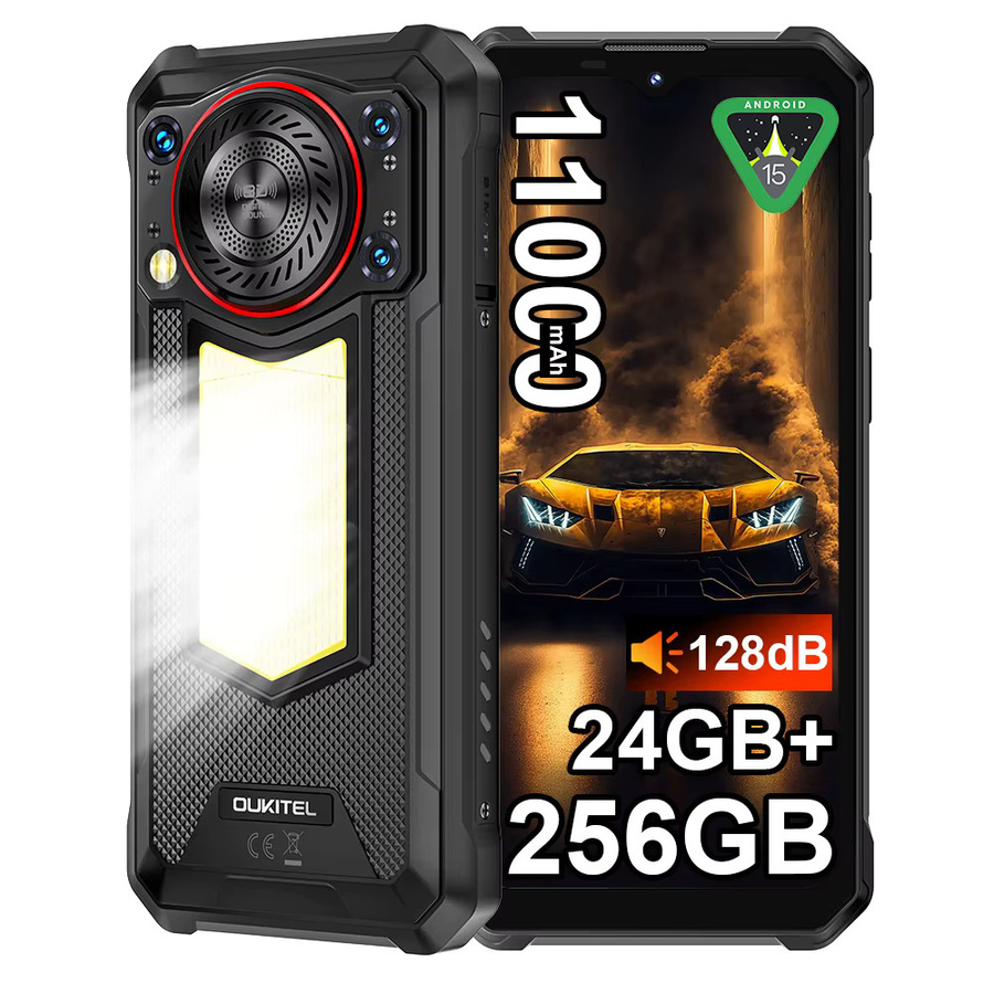 OUKITEL WP53 PRO Smartphone Schwarz mit 256GB ROM, 24GB RAM, Android 15, 11000mAh Akku, 6,52 Zoll HD-Bildschirm, 50MP Kamera, NFC und Campinglicht - Bild 4