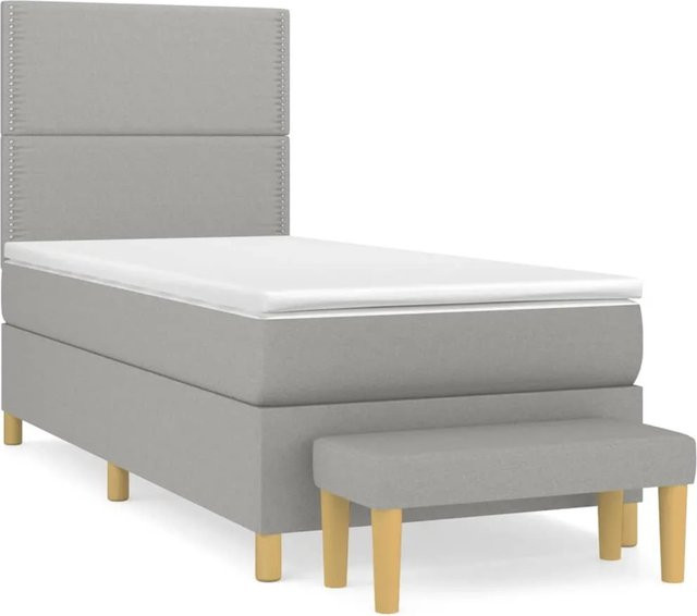 vidaXL Boxspringbett mit Matratze Hybrid-Design in Hellgrau und Weiß, B/T/H: 90 x 200 x 128 cm - Bild 1