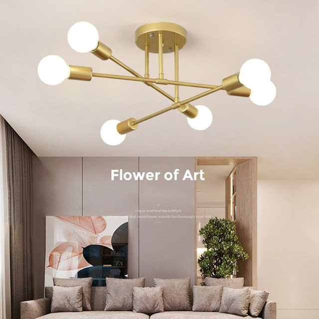 Moderne LED Deckenleuchte im Industrie-Design aus Schmiedeeisen mit 6 E27 Fassungen für dein Wohnzimmer - Bild 1
