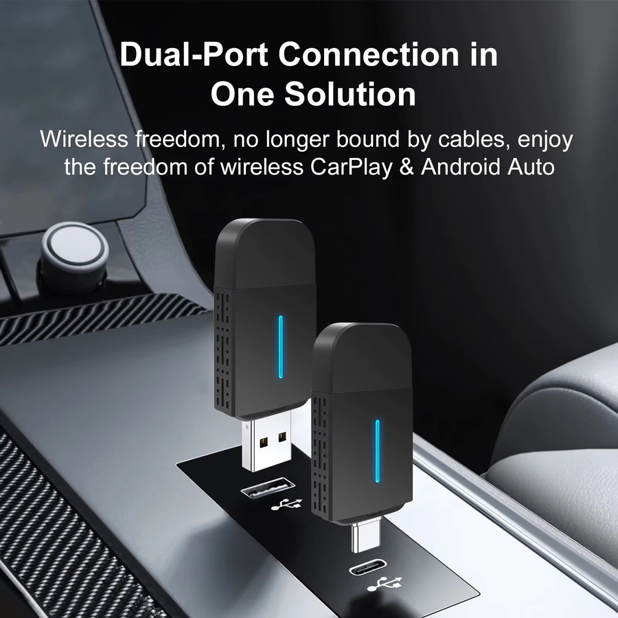 ANYFAR 2-in-1 Wireless CarPlay und Android Auto Adapter in Schwarz mit Bluetooth, WiFi und USB-C Anschluss für OEM Fahrzeuge - Bild 3