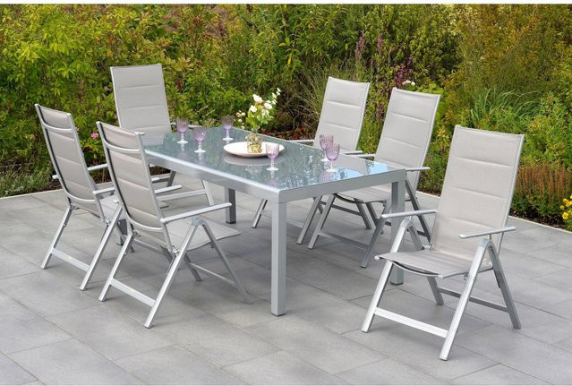 Merxx Taviano 7-tlg. Gartenmöbel-Set mit Tisch und 6 Klappsesseln in Braun und Silber, Tisch B: 190 cm, T: 100 cm, H: 75,5 cm - Bild 1