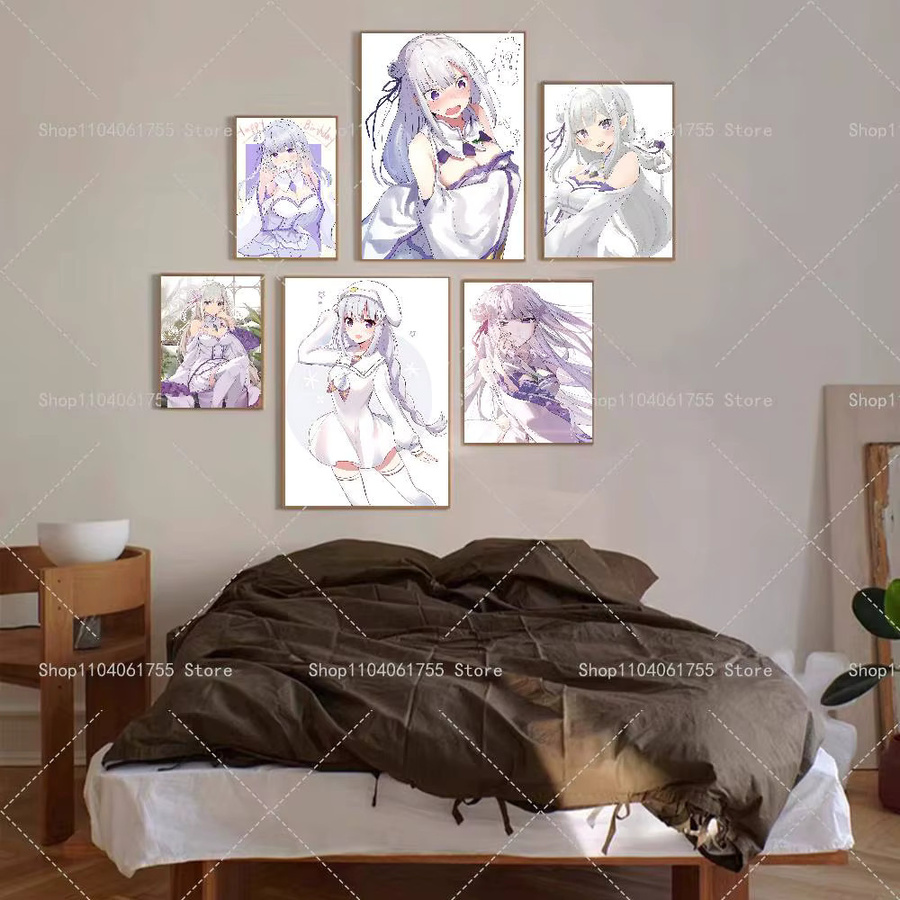 Anime Rei ZERO Emilia Wanddeko als selbstklebender Kunst-Aufkleber aus wasserfestem Papier, Mehrfarbig, Rechteckig - Bild 2