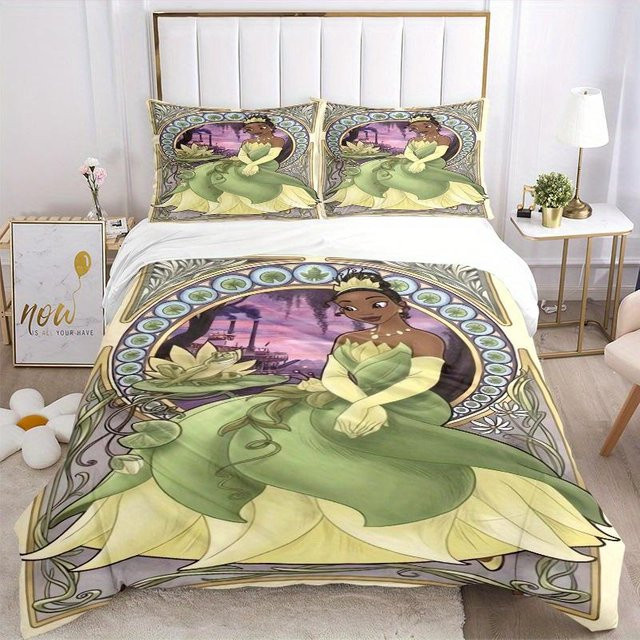 3-teiliges Tiana Prinzessin Bettwäsche-Set mit 1 Bettdecke und 2 Kissenbezügen, Mehrfarbig, B/H: 155 x 200 cm - Bild 1