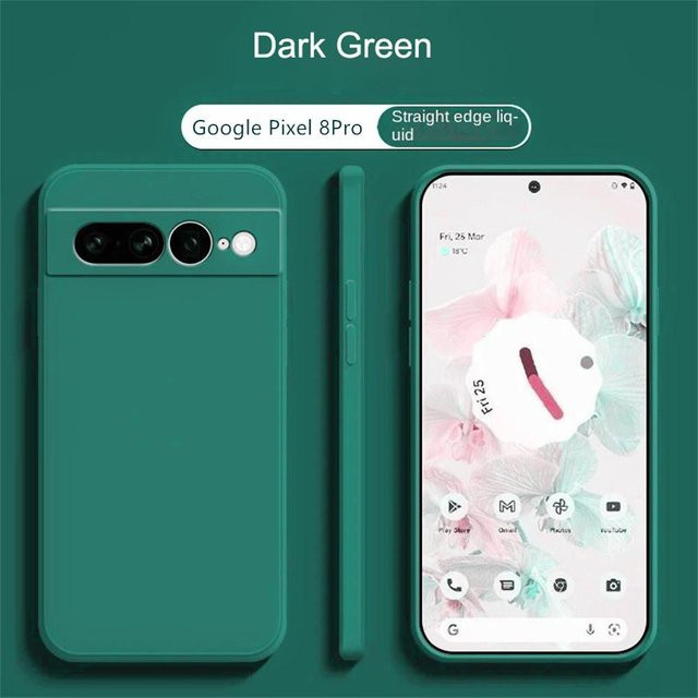 Stoßfeste Flüssigsilikon TPU Hülle für Google Pixel 8 7 6 Pro 7A 6A in Grün mit Kameralinsenschutz und kabellosem Laden - Bild 1