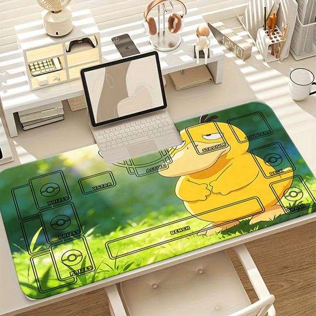 Potdemiel Pokemon Psyduck Grumpy TCG Spielmatte, mehrfarbige Gaming-Mauspad Schreibtischunterlage mit Kartenzonen - Bild 1