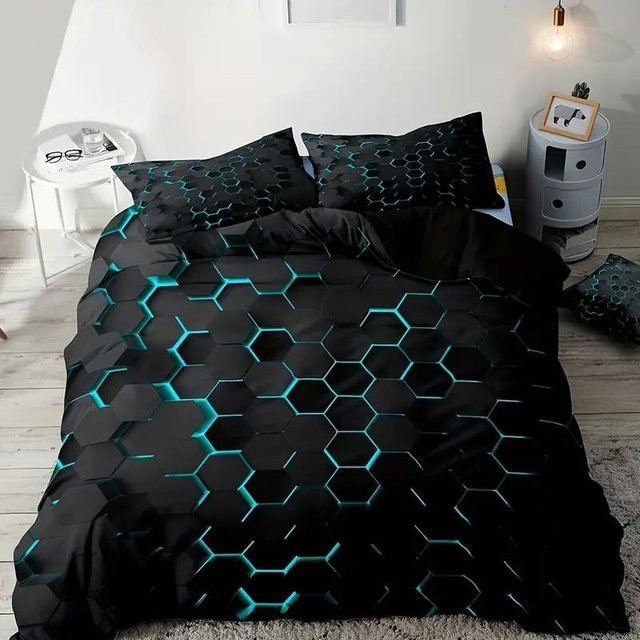Lodestar Bettwäsche-Set Aqua Bunte Geometrie aus Mikrofaser mit Kissenbezug, Blau/Schwarz, B/H: 135 x 200 cm - Bild 1