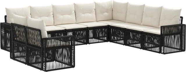 vidaXL Gartensofa-Set 10-teilig aus Poly-Rattan in Schwarz und Cremeweiß mit Polsterung und Kissen in U-Form - Bild 1