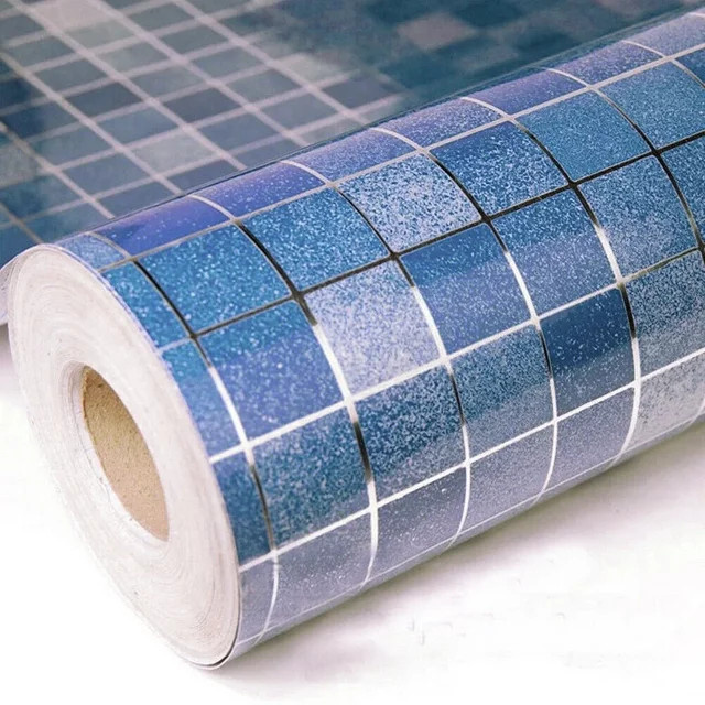 TTOKKONG WALLPAPER Selbstklebende Mosaik-Tapete in Blau mit geometrischem Design für Badezimmer und Küchenarbeitsplatten - Bild 1