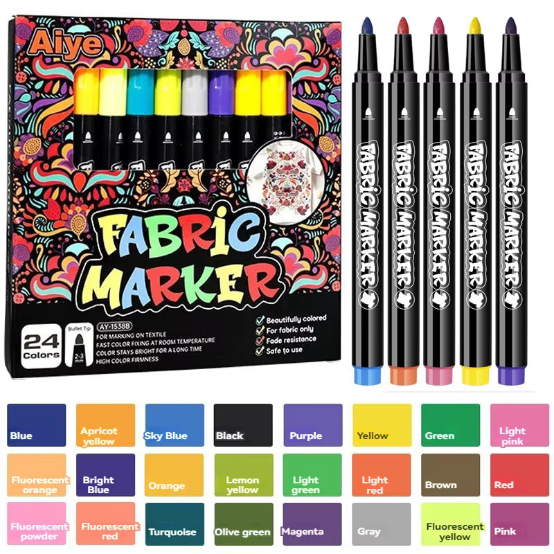 Hopk Stoffmarker-Stifte-Set mit 24 Farben, permanente Textilmarker mit Feinspitzen für Kinder, T-Shirts und Schuhe, Mehrfarbig - Bild 6