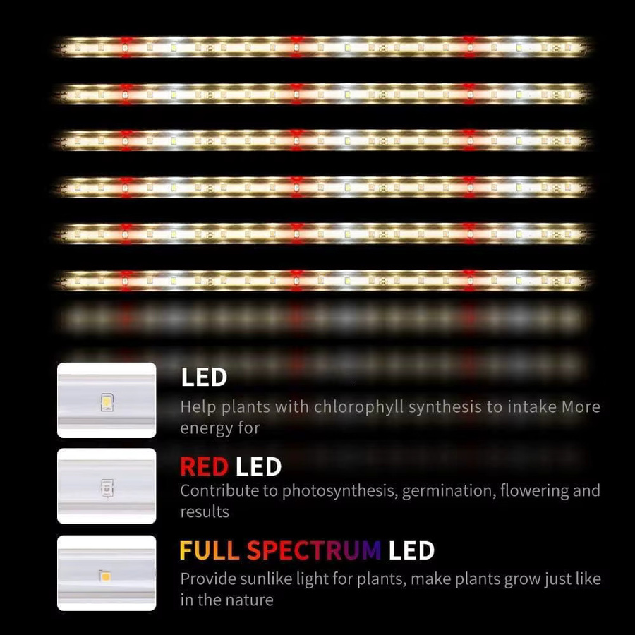 T5 LED Pflanzenwachstumslampe im 6er-Pack mit Dual-Channel-Timer, 3500K und 6500K sowie Rot-LED für Zimmerpflanzen - Bild 2