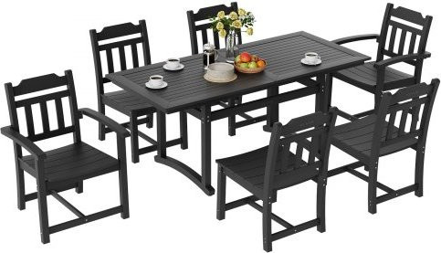 VEVOR 7-teiliges Gartenmöbel Set mit Tisch und 6 Stühlen, wetterfeste Essgruppe aus Polystyrol in Schwarz - Bild 1