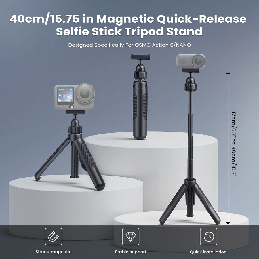 DJI Ausziehbarer Stativ-Selfie-Stick mit Magnetbefestigung und Schnellverschluss für Osmo Action 6 / NANO in Schwarz - Bild 3