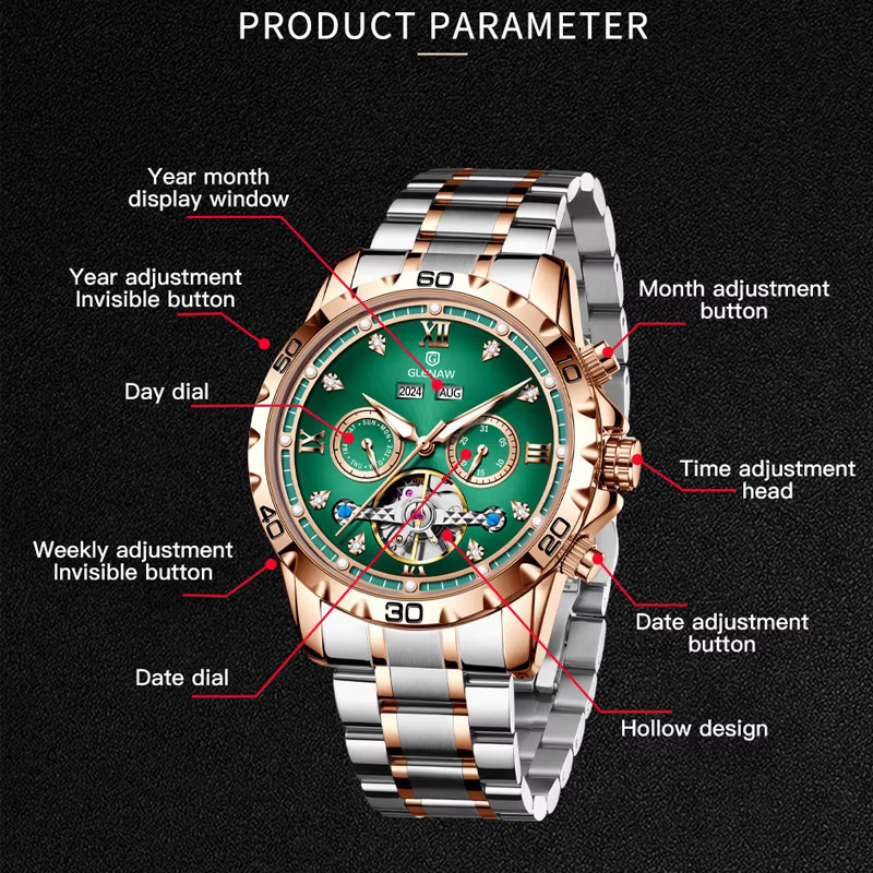 GLENAW Armbanduhr Automatik, Edelstahl, Silber, Herren - Bild 5