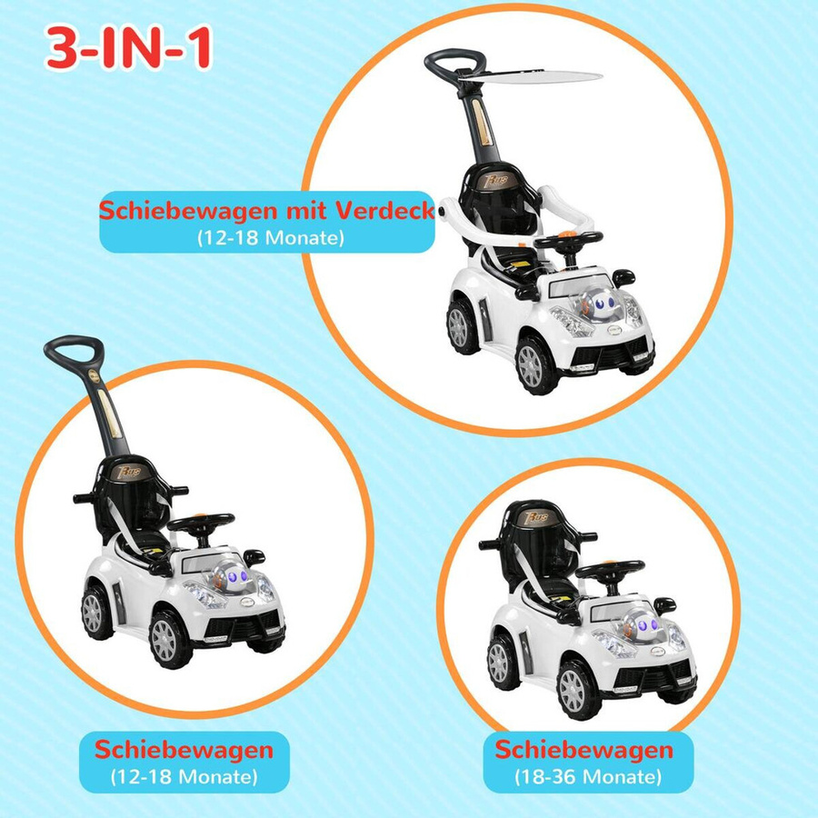 AIYAPLAY Rutschauto Kinderfahrzeug weiß mit Schubstange für 12 Monate - Bild 5