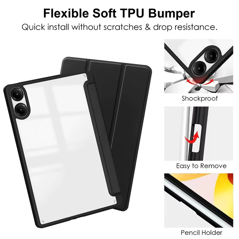 Xiaomi Poco Pad M1 Schutzhülle mit Stifthalter und magnetischem Klappständer in Pink oder Schwarz - Bild 3