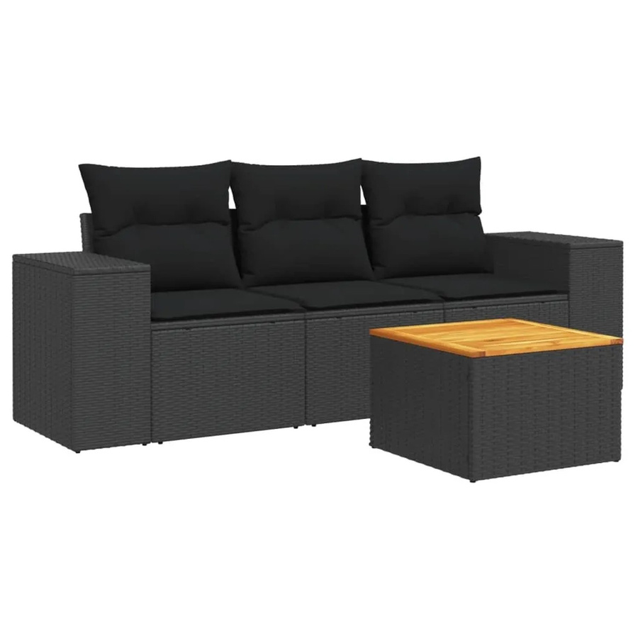 vidaXL 4-tlg Garten-Sofagarnitur mit Kissen in Schwarz aus Poly-Rattan und Metall - Bild 2