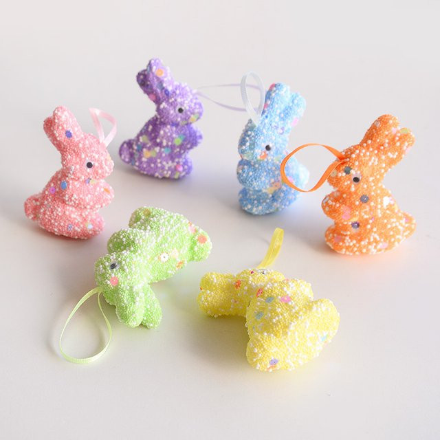 ZQNYCY Osterhase aus Schaumstoff mit Pailletten als hängende Dekoration für Kinder, Mehrfarbig, 6 Stück - Bild 1