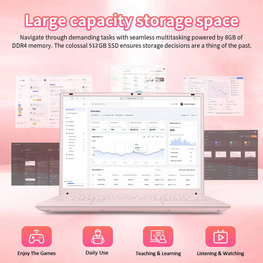 Auusda Tragbarer Laptop 14,1 Zoll mit N5105 Prozessor, 8GB DDR4, 512GB SSD und Fingerabdruck-Entsperrung - Bild 2