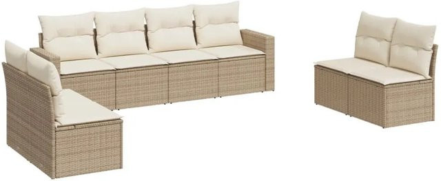 vidaXL 8-teilige Garten-Sofagarnitur aus Poly-Rattan in Beige mit Kissen aus Polyester und Gestell aus pulverbeschichtetem Stahl - Bild 1