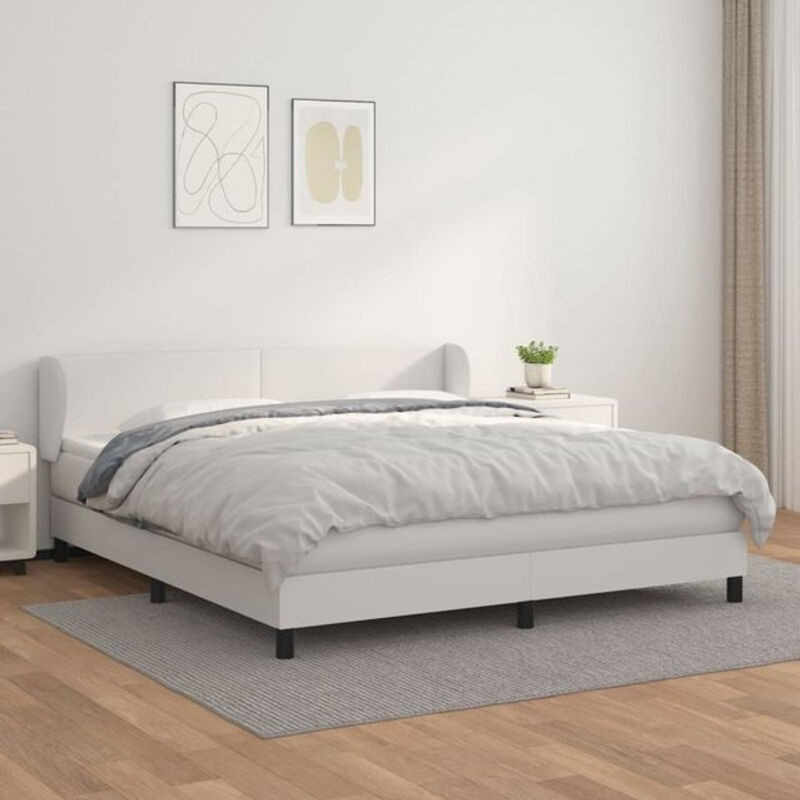 vidaxl Boxspringbett mit Matratze in Weiß aus Kunstleder, B/B/H: 180 x 200 cm - Bild 1
