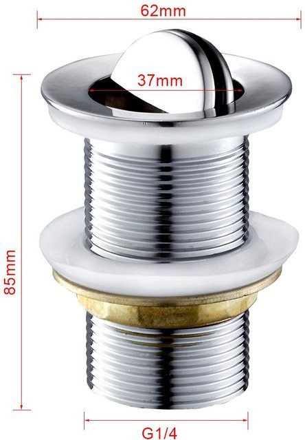 Waschbecken-Ablaufgarnitur mit Druckknopf und Klappdeckel von Big Tree Home Furnishings aus massivem Messing in Chrom und Weiß, 1 1/4 Zoll - Bild 1