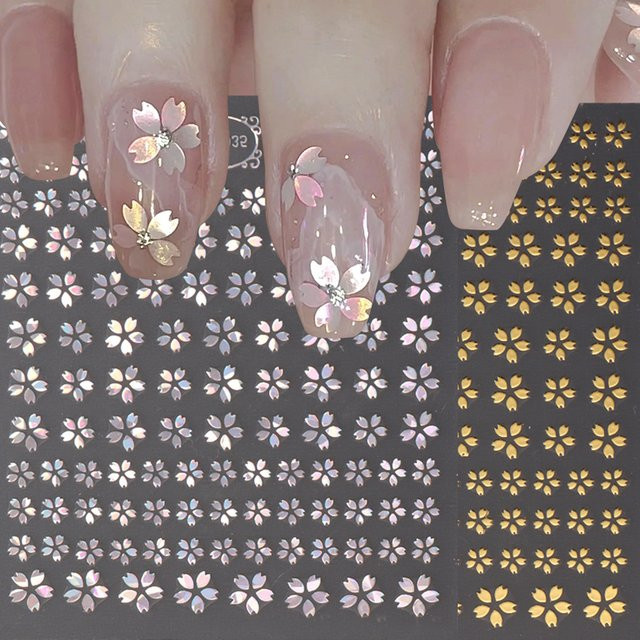 Full Beauty Laser Sakura Nagel Aufkleber, Gold, Unisex - Bild 1