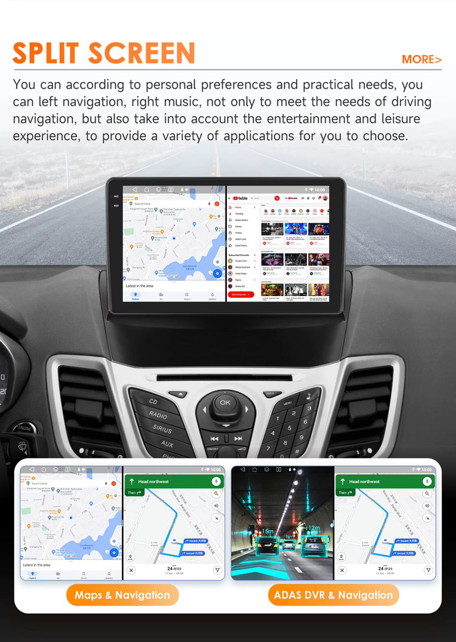 OSSURET Android Autoradio für Ford Fiesta 2009–2017 mit GPS, WLAN, 4G und Carplay in Schwarz - Bild 2