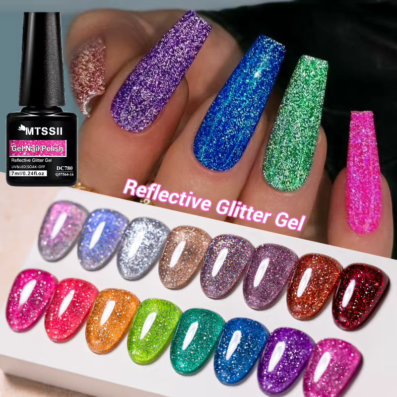 Mtssii Nagellack-Set, 6-teilig, reflektierender Aurora-Glitzer, Gel - Bild 3