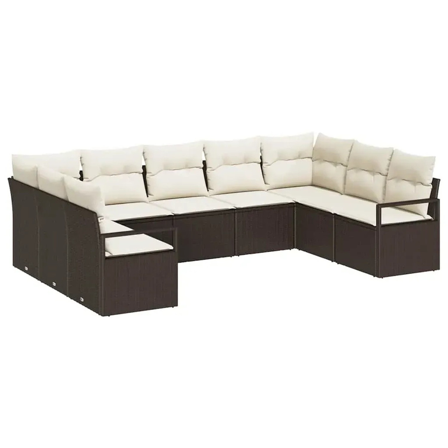vidaXL Garten-Sofa-Set 9-teilig aus Polyrattan in Braun mit Polstern und abnehmbaren Bezügen - Bild 2