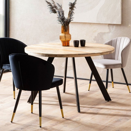 Runder Esstisch FineBuy aus massivem Mango Holz in Braun, Durchmesser: 120 cm, Höhe: 76 cm