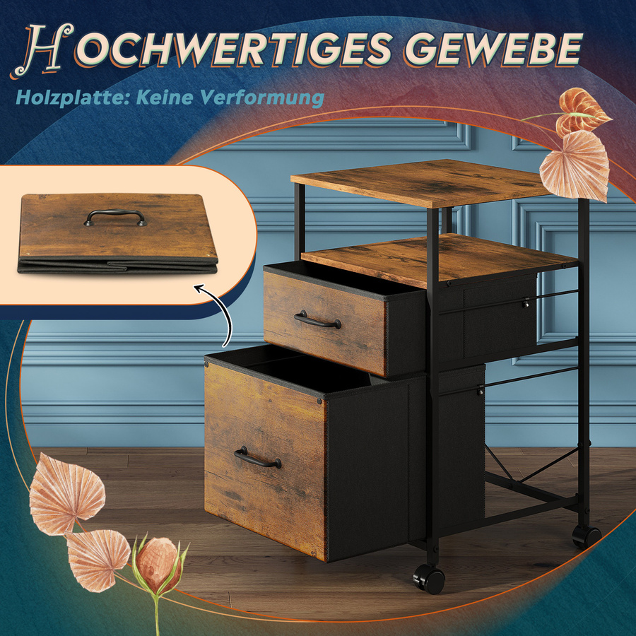 DEVAISE mobiler Bürocontainer in Industrial Design mit zwei textilbezogenen Schubladen und offenem Fach, Farbe: Braun, B/T/H: 39,0 x 40,0 x 67,5 cm - Bild 2
