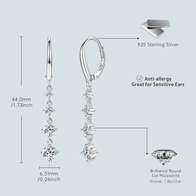 IOGOU Clip Ohrringe, 925 Silber, Moissanit, Damen - Bild 2