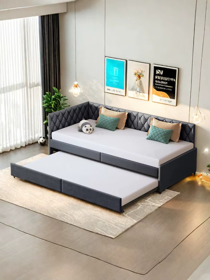 Comanlai Wohnzimmer-Schlafsofa mit Ausziehfunktion und Lattenrost aus Samt, B/T/H: 90 x 200 cm - Bild 5