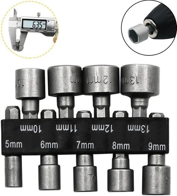 WEEKS Hex-Buchsenset mit Adapter und Schraubendreher-Bits in Silber, 5mm-13mm für Auto-Reparaturen und Power-Werkzeug-Zubehör - Bild 1