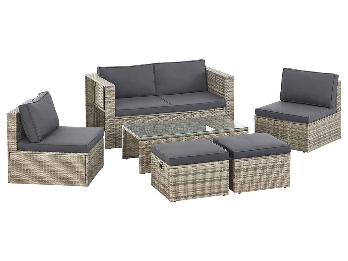 Juskys Polyrattan Gartenmöbel Set Salou Outdoor Lounge für 6 Personen in Grau mit wetterfesten Polstern - Bild 3