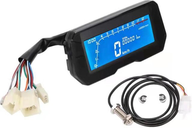 VehicleKit Digitaler Motorrad-LCD-Tachometer mit 12000 U/min, wasserdicht, 6 Gang-Positionen und Hintergrundbeleuchtung, schwarz/blau - Bild 1
