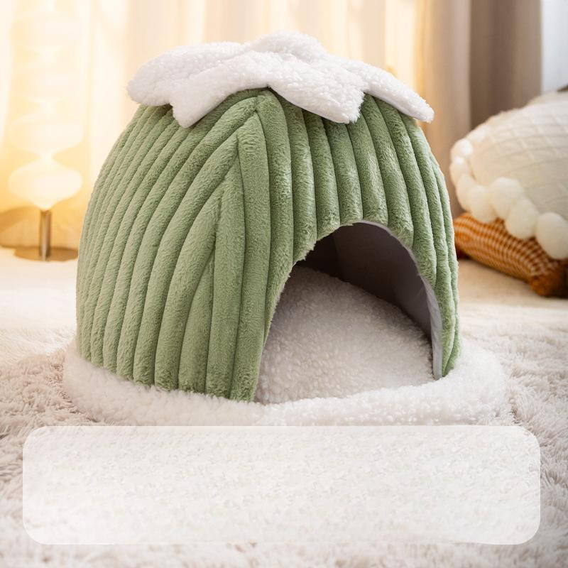 Kürbisförmiges Haustiernest für Katzen und Hunde aus Mikrofaser, warmes Iglu-Hundebett in Grau und Grün, B/T/H: 35 x 35 x 32 cm - Bild 2