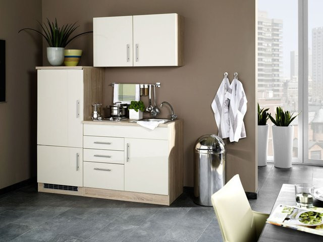 HELD Single Küche Torino Hochglanz-Creme und Eiche-Sonoma, Breite: 160 cm - Bild 1